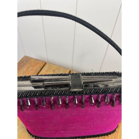 Moo Roo Charleston Style Mini Purple Beads Evening Bag Purse Signed Y2K Vintage - Picture 3 of 14